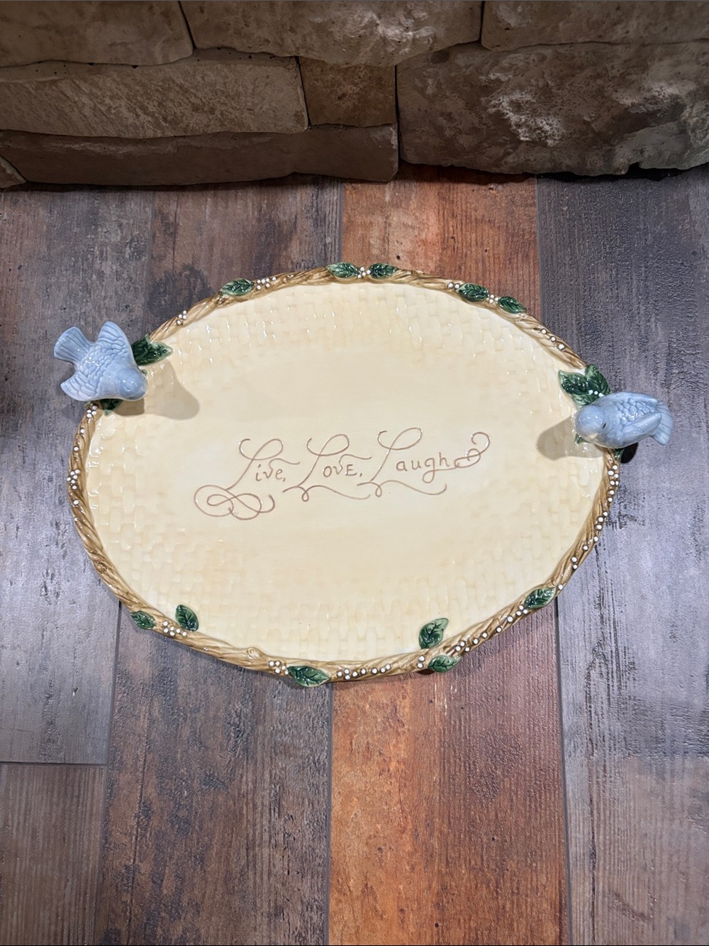 Amscan Oval Serving Platter with Live, Love, Laugh with cute birds